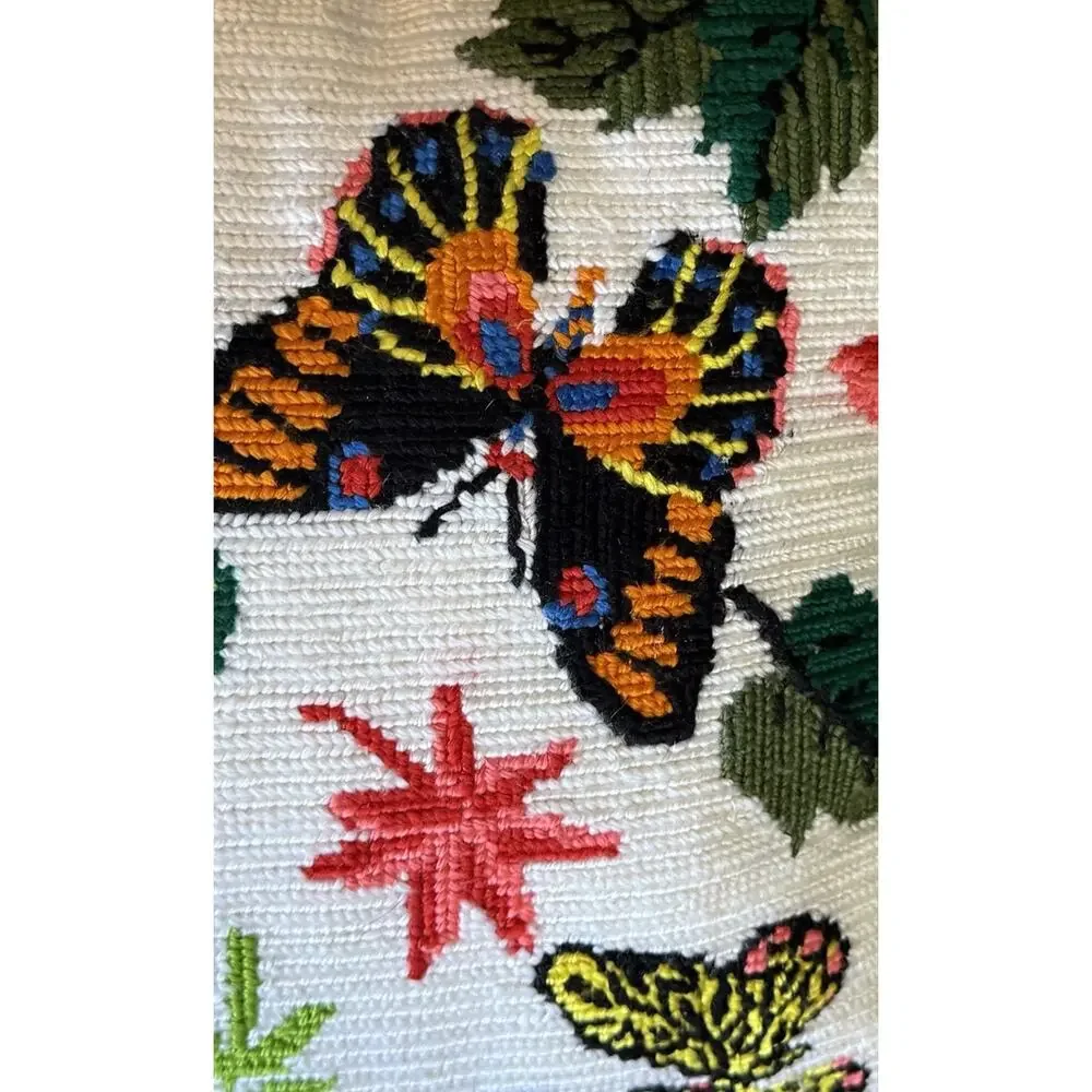 Needlepoint Vintage Butterfly Rectangle Swallowtails 16x10” Velvet Backing